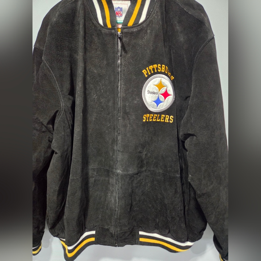 Pittsburgh Steelers Jacket Mens Black Suede NFL Super Bowl Embroidered